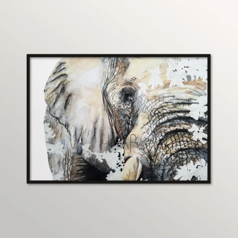 Watercolour painting by Lorna Pauls of an elephant