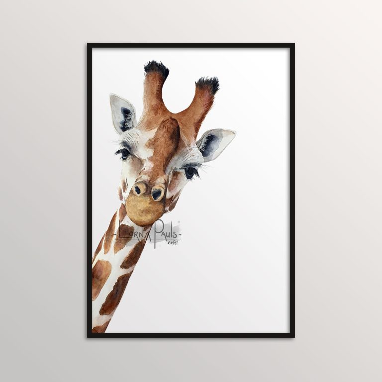 watercolor giraffe painting by lorna pauls